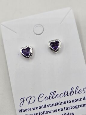 Swarovski Crystal Elements Silver Heart Stud Earrings Purple Amethyst Wedding